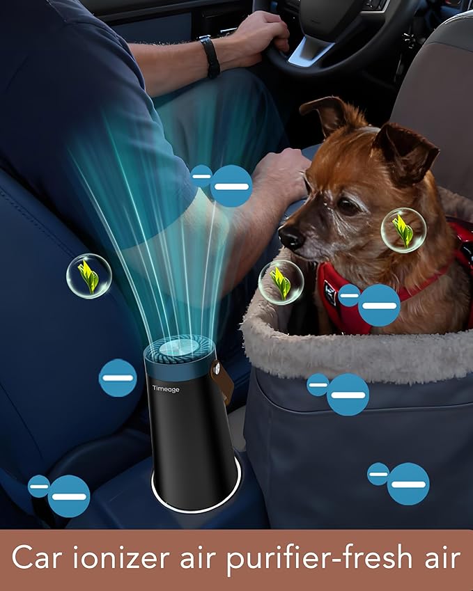 Ozone Generator for Car, 2-in-1 Ozone Machine+ Air Ionizer Purifier to Clean Pet Odor, Smoke Smell, Dust for Travel, Home, Deodorizer,Portable,Filterless, Rechargeable Blue