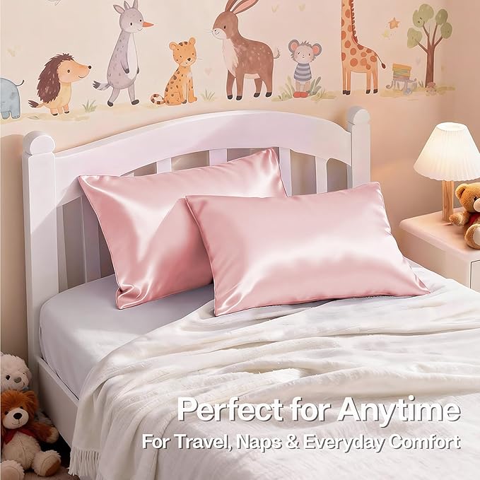 MR&HM Satin Pillowcase for Hair and Skin, Silk Satin Pillowcase 2 Pack, Toddler Size Pillow Cases Set of 2, Silky Pillow Cover with Envelope Closure (13x18, Light Pink)