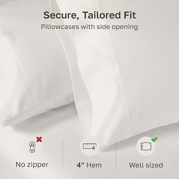 California Design Den Heirloom Soft, Smooth & Thick 800 Thread Count 100% Cotton Sateen, 2 Pillow Cases Standard Size Fits Standard & Queen Size Pillows - True Ivory