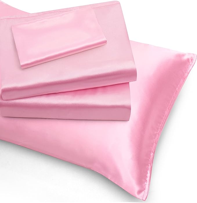 Homiest 4pcs Extra Deep Pocket Satin Sheets Queen Size Bed Set, 18-24 Inch Deep Pocket Bed Sheets Pink Satin Sheet Set, Silky Satin Bedding Set Luxury Fitted Sheet Set Fits Ultra Deep Mattress