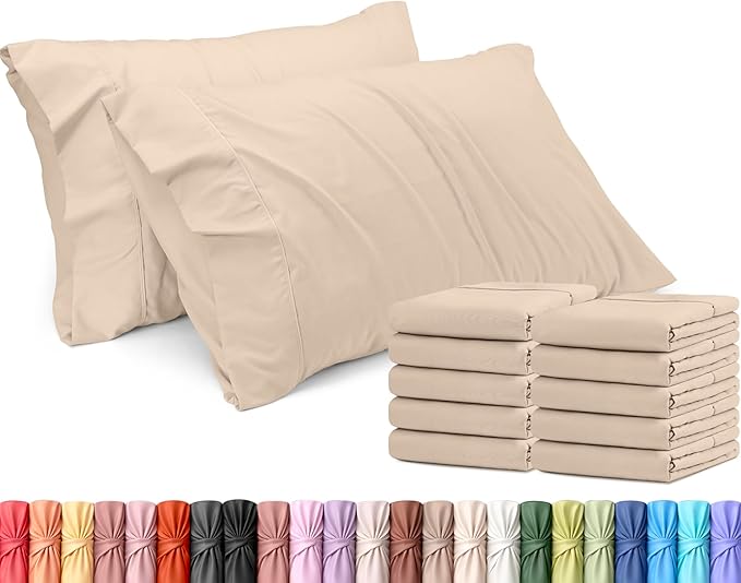 Utopia Bedding Queen Pillow Cases - 12 Pack - Envelope Closure - Soft Brushed Microfiber Fabric - Shrinkage and Fade Resistant Pillow Covers Queen Size 20 X 30 Inches (Queen, Beige)