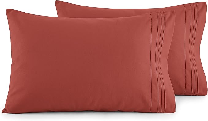 Elegant Comfort Luxury Ultra-Soft 2-Piece Pillowcase Set - 1500 Premium Hotel Quality Microfiber Double Brushed - Wrinkle Resistant, King Size, Rust
