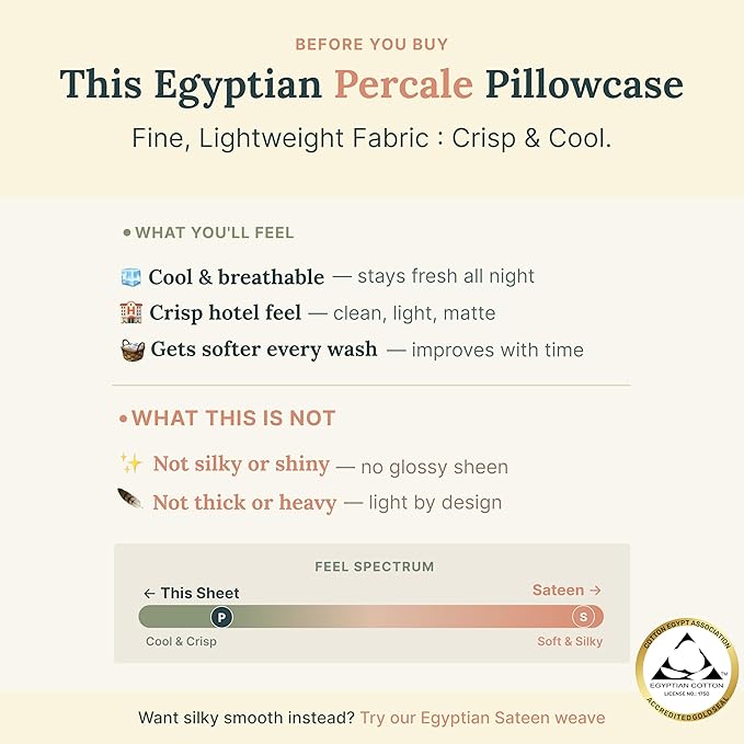 California Design Den Pillow Case Queen Size Set of 2-100% Egyptian Cotton, Crisp Percale Feel, Soft & Breathable Cotton Pillowcases Standard/Queen - Beige