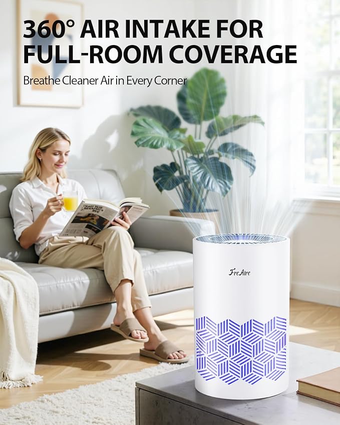 FreAire Air Purifiers for Bedroom Up to 1086 Ft², Air Purifiers for Home with Lights, HEPA Air Purifier Removes Dust Smoke Pollen Dander Smell, for Home/Pets/Bedroom