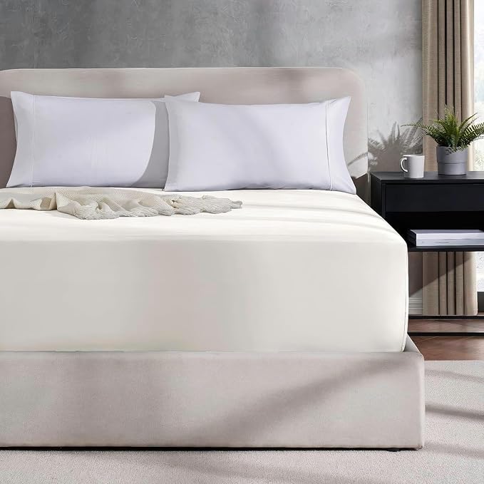 Nestl 4 Pack Off White Fitted Sheet Extra Deep Pocket, Hotel Luxury FullFitted Sheet Only Easily Fits 18 to 24 Inch Mattress, Super Soft, Wrinkle-Free and Breathable with Corner Straps