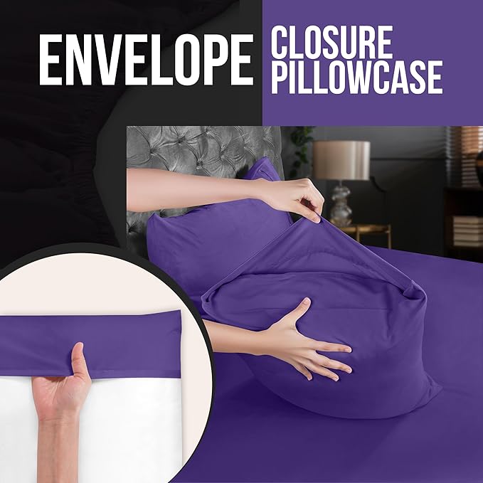 Utopia Bedding King Pillowcases - 4 Pack - Envelope Closure - Soft Brushed Microfiber Fabric - Shrinkage and Fade Resistant Pillow Covers King Size 20 X 40 Inches (King, Egg Plant)