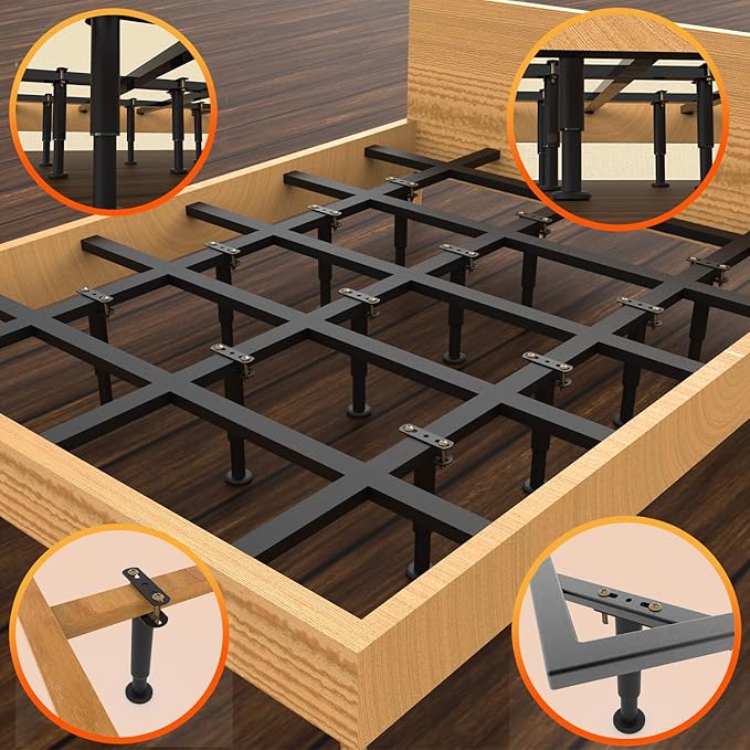6 Pack Adjustable Bed Support Legs 7.3"-12.6", Heavy Duty Thick Carbon Steel Bed Legs Replacement with Rubber Pads, Easy Install on Bed Frame or Slats