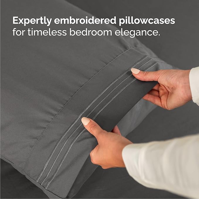 Cal King Size 4 Piece Sheet Set - Comfy Breathable & Cooling Sheets - Hotel Luxury Bed Sheets for Women & Men - Deep Pockets, Easy-Fit, Soft and Wrinkle Free Sheets - Charcoal Oeko-Tex Bed Sheet Set