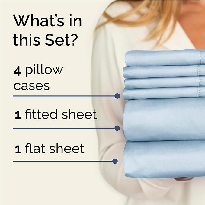 Full 6 Piece Sheet Set - Comfy, Breathable & Cooling - Hotel Luxury Bedding for Women, Men, Kids, Teens and Children - 1 Flat & 1 Fitted Sheet & 4 Pillowcases w/ Deep Pockets - Wrinkle Free - Sky Blue