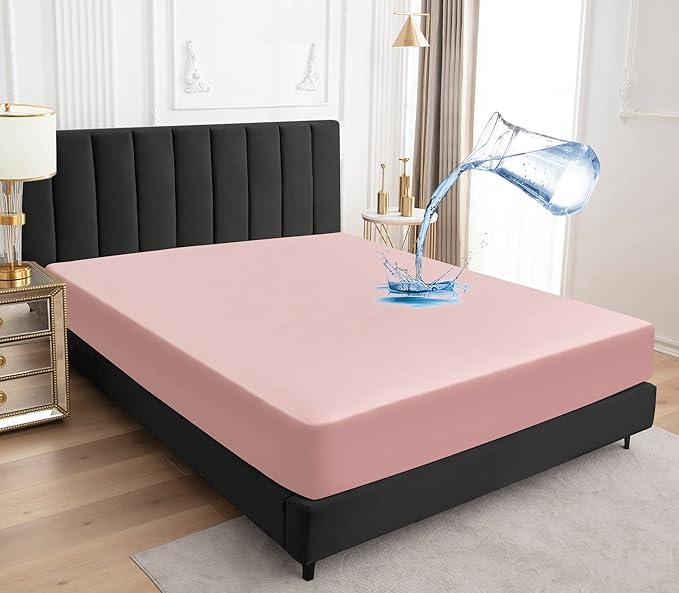 Sufdari King Size Mattress Protector,Waterproof Mattress Protector,Fitted Sheet Style Mattress Cover with 18" Deep Pocket,Washable and Comfortable-Pink,King