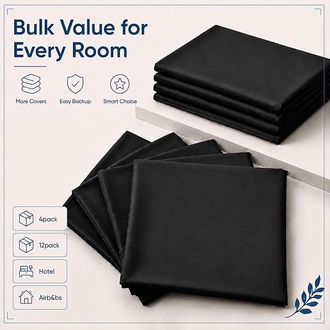 ZPECC Pillow Cases Standard Size Set of 12, 20x26 Envelope Closure Pillowcases, Soft Plain Brushed Microfiber Covers Hypoallergenic Breathable, Black