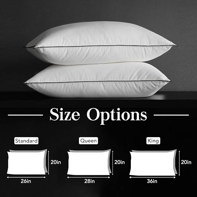 Down Pillows, Luxury Hotel Collection White Premium Bed Pillow for Sleeping, 650 Fill Power,100% Cotton Fabric, Soft Support, Down Surrounded Pillow for Side and Back Sleepers, Stomach Sleepers