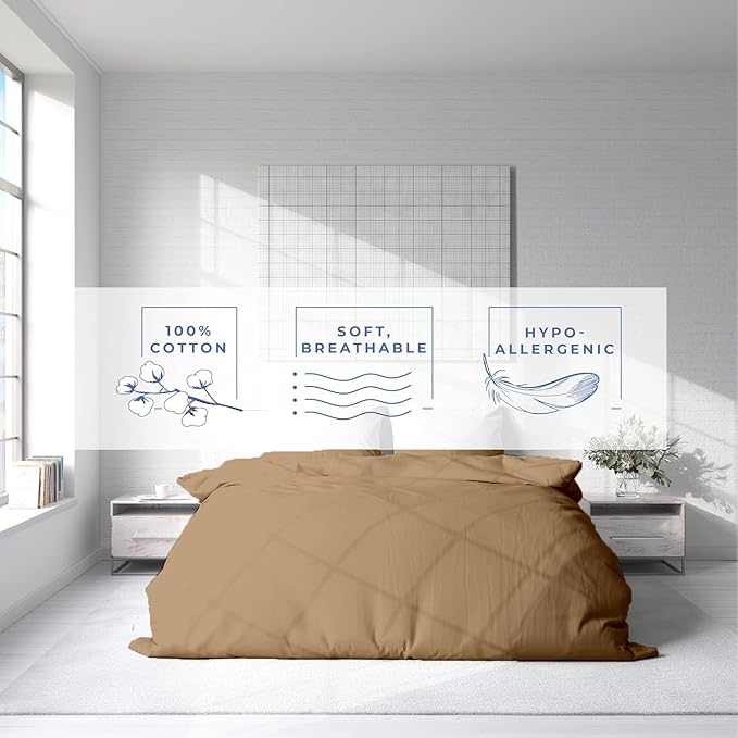 Kotton Culture 3 Pc Duvet Cover Queen Size/Full Size Set-100% Egyptian Cotton 600 Thread Count Ultra Soft Premium Durable Comforter Cover Zipper Closure & Corner Ties- (Taupe, 90" X 90")