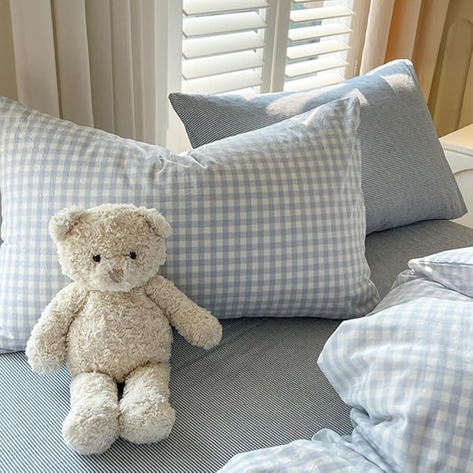Nayoroom Gingham Duvet Cover Full Size Blue White Plaid Checkered Comforter Cover 3 Pcs Soft Breathable Washed Microfiber Grid Farmhouse Bedding Set with Pillow Shams