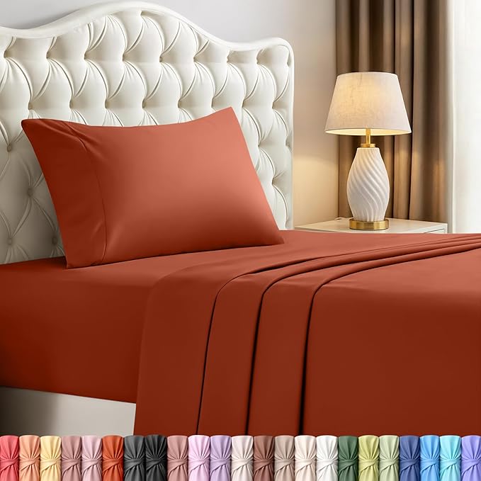 Utopia Bedding Twin Sheet Set – 3 Piece Bed Sheets for Twin Size Bed, Soft and Breathable Microfiber, Includes 1 Fitted Sheet, 1 Flat Sheet and 1 Pillowcase – Oeko Tex (Orange)