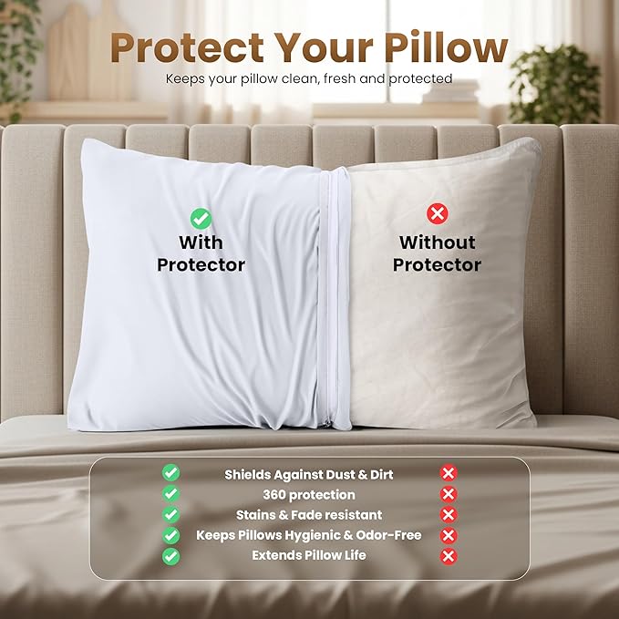 Utopia Bedding 4 Pack Pillow Protectors with Zipper Standard Size, Soft Brushed Microfiber Fabric Pillow Cases, Shrinkage and Fade Resistant Pillow Covers (White)