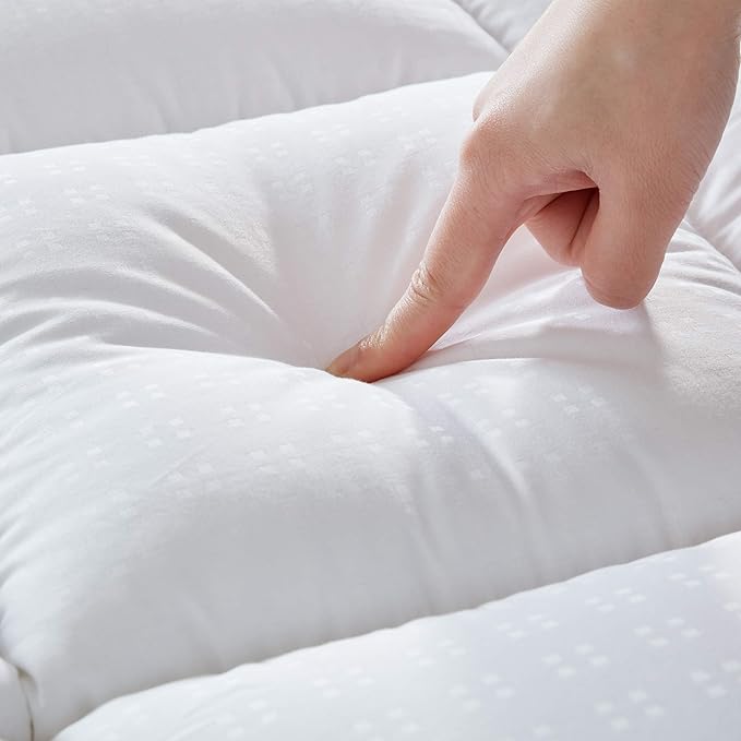 SLEEP ZONE Twin Cotton Mattress Topper, Ultra Fluffy Soft Mattress Pad Pillowtop Cooling Mattress Cover Fits 8-21 inch Deep Pocket, White