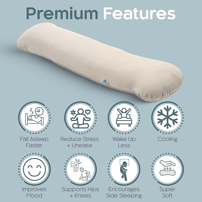 SleepCloud Weighted Body Pillow 8lbs - Weighted Pillow for Deeper Sleep (48" x 14") - Cooling Body Pillows for Adults, Side Sleeper Body Pillows with Cover (X-Large/Champagne)