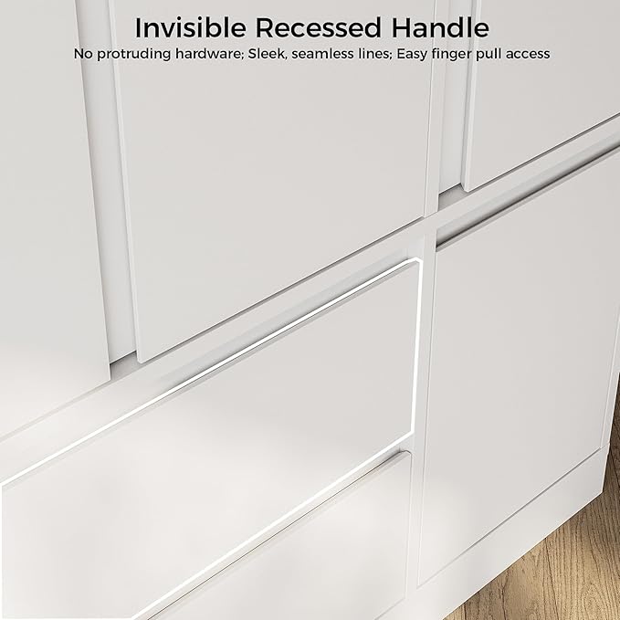 IRONCK 47.2" Armoire Wardrobe Closet with Drawers, White Armoire with Hanging Rods & DIY Adjustable Shelves, Modern Wardrobe with Soft-Close Hinges & Anti-Tip Device, Freestanding Closet for Bedroom