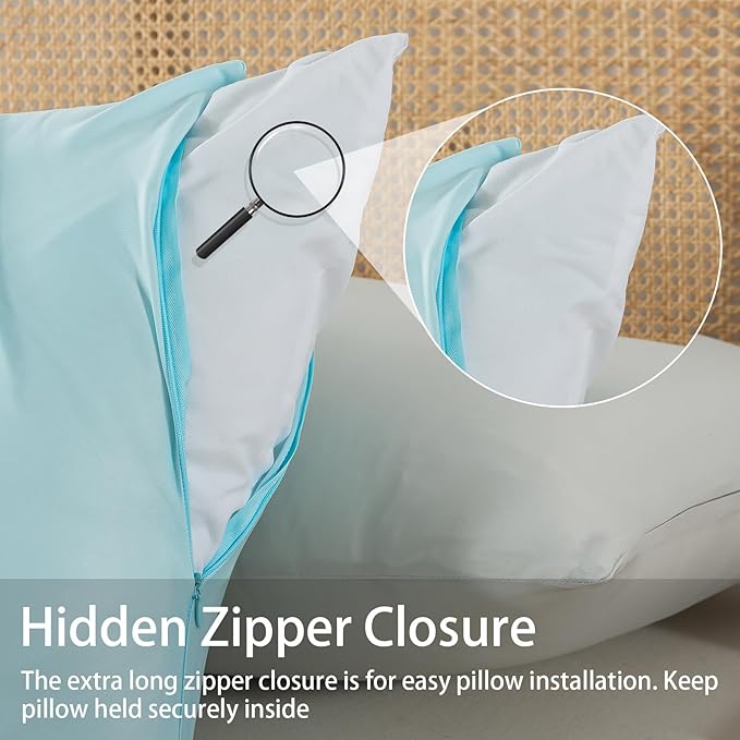 WhatsBedding Body Pillow Cover Cooling Fabric, Long Pillowcase Breathable & Skin-Friendly, Zipper Closure - Light Blue (20x54 inch)