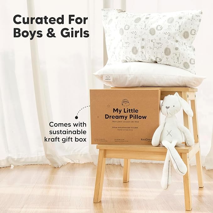 Toddler Pillow with Pillowcase - 13x18 My Little Dreamy Kids Travel Bed Pillows for Sleeping, Organic Cotton Small Pillowcase, Soft & Breathable, Machine Washable, Toddlers 2-5 years old (Baby Blue)