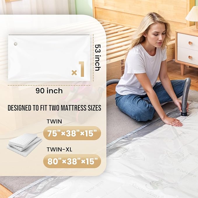 TAILI Mattress Vacuum Bag, Twin/Twin-XL Mattress Vacuum Storage Bag with 4 Straps, Sealable Bag for Memory Foam, Latex, Easy Moving, Transport and Storage