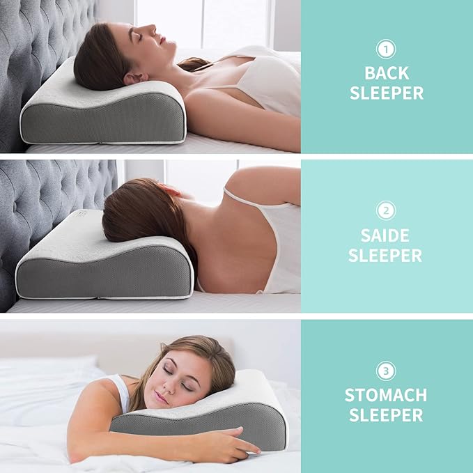 Cervical Neck Pillow, Soft Contour Memory Foam Pillow for Neck Support, Cervical Orthopedic Pillows for Sleeping, Ergonomic Bed Pillow for Side, Back and Stomach Sleepers, Washable Pillowcase