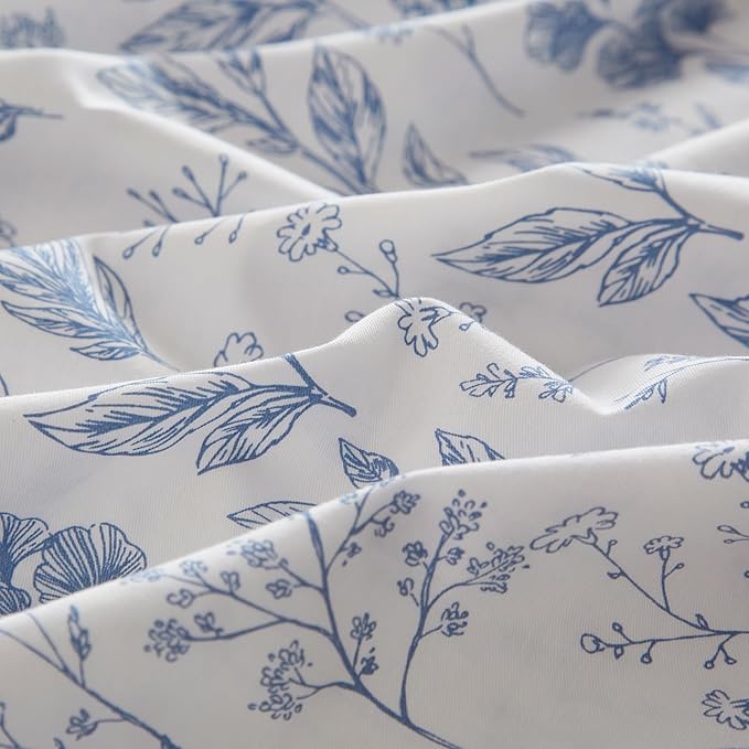 mixinni Blue Flowers Duvet Cover for Teenage Girls Twin XL Size Floral Leaf Printed Soft Cotton Floral Bedding Set with Zipper Closure 4 Corner Ties for Women-Twin XL Size