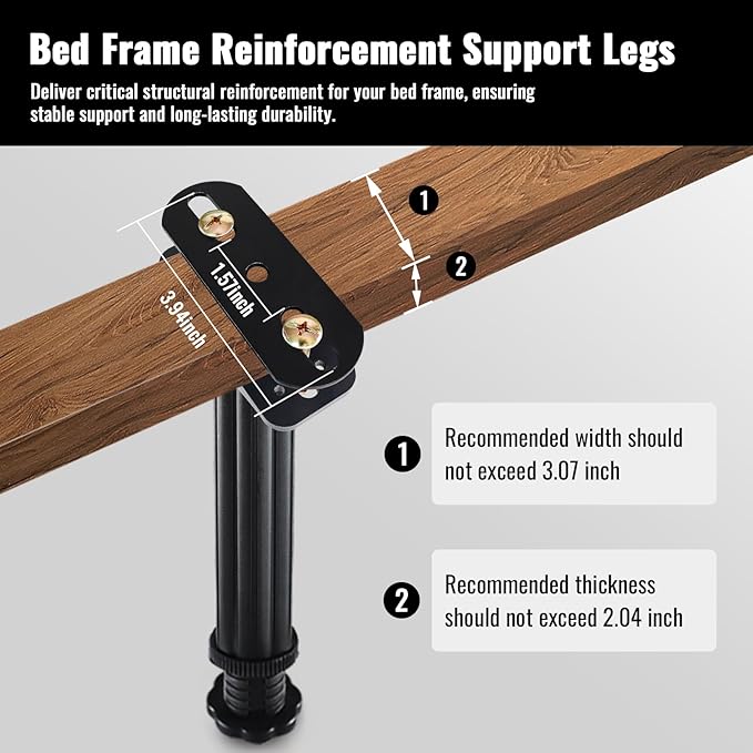 YHK 4PCS Adjustable Height Bed Support Legs 7.8-13.0inch, Heavy Duty Bed Frame Support Legs for Bed Slat and Frame, Plastic Bed Frame Support Replacement Bed Support Reinforcement Parts