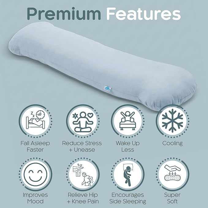 SleepCloud Weighted Body Pillow 6.5lbs - Weighted Pillow for Deeper Sleep (41” x 10”) - Cooling Body Pillows for Adults, Side Sleeper Body Pillows with Cover (Arctic Blue)