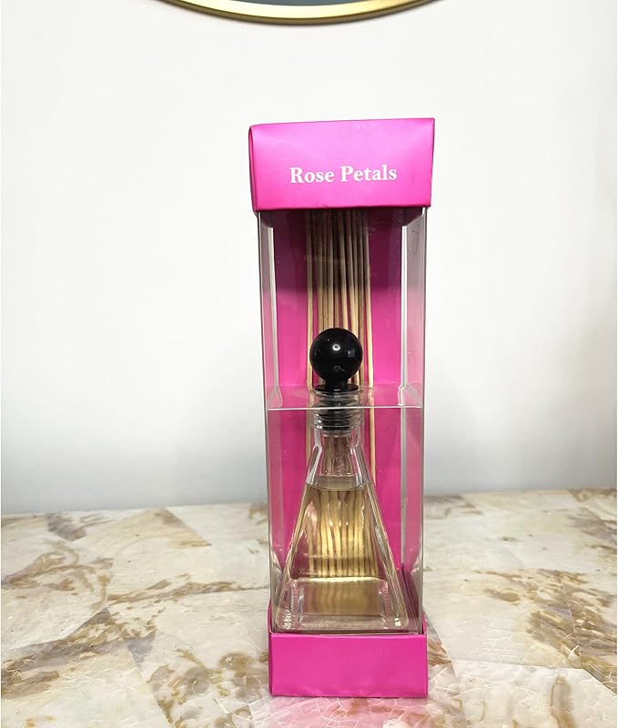 Hosley Reed Diffuser Set of 2 – 3.4 oz Rose Floral Petals Scented Oil Diffuser with Reeds Long Lasting Home Fragrance for Bathroom, Bedroom, Office, Meditation, Wedding Gift & Shelf Decor