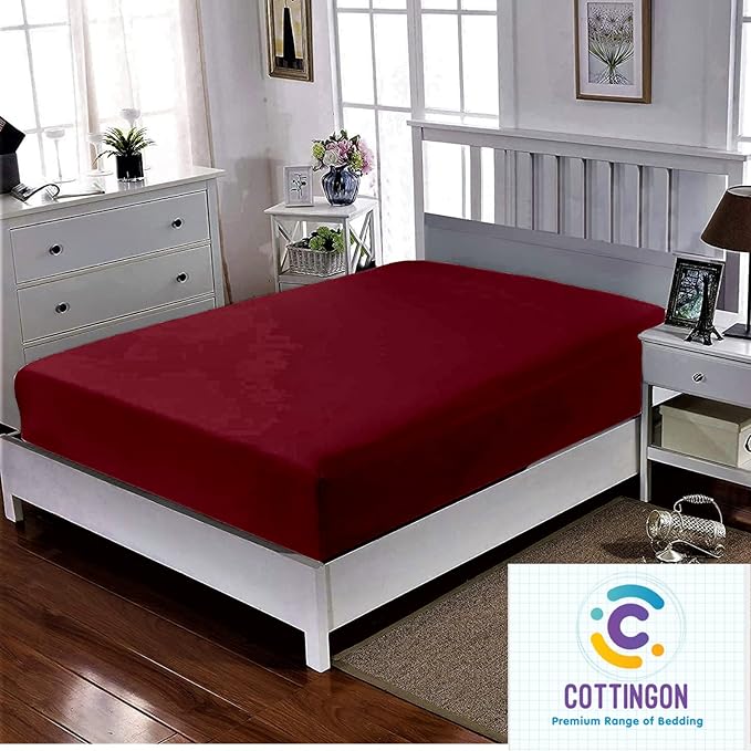 Cot Size 30" x 75" Fitted Sheet, 100% Egyptian Cotton, Perfect for Camp Bunk Beds/RVs/Guest Beds/Army Cots/Replacement Mattress (Burgundy)