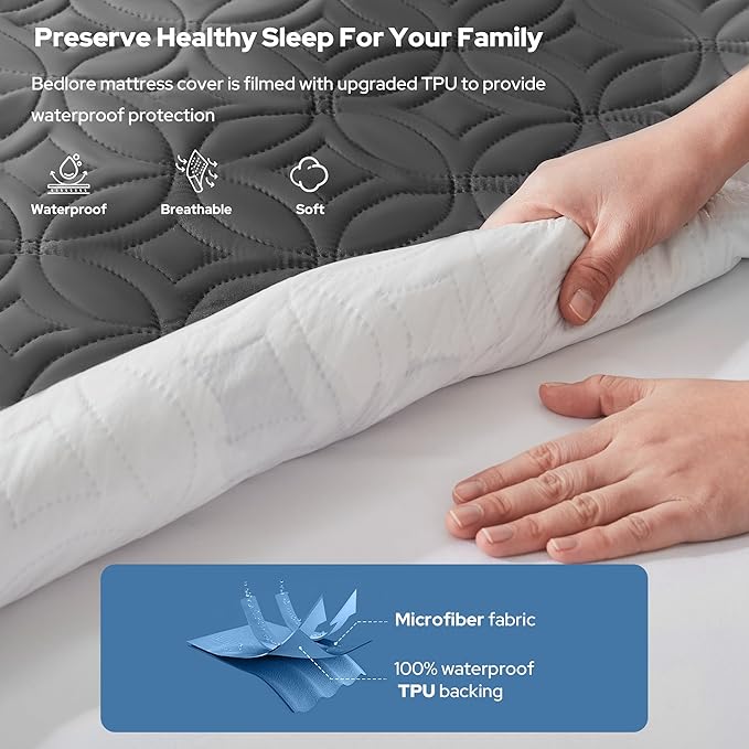 2 Pack Waterproof Mattress Protector, Twin Size Mattress Pad with Deep Pocket 6"-15" Depth, Soft Breathable Dirt-Proof Single Bed Mattress Cover for Bedroom, Dorm Room (Gray)