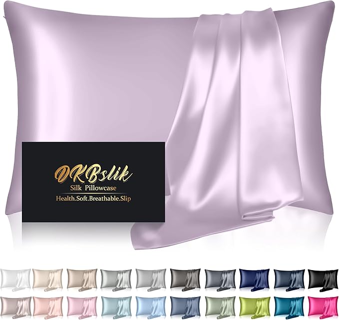 Silk Pillowcase for Hair and Skin, Mulberry Silk Pillow Cases Queen Size, Anti Acne Cooling Beauty Sleep Both Sides Natural Silk Satin Pillowcases with Hidden Zipper, Gifts for Women Men, Lavender