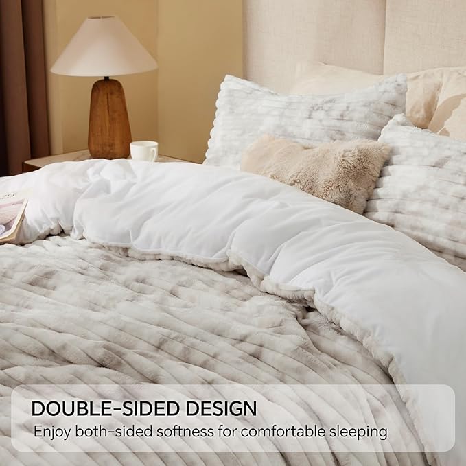 BEDELITE Fleece Twin Comforter Set -Super Soft & Warm Fluffy Grey&White Bedding, Luxury Fuzzy Heavy Bed Set for Winter with 1 Pillow case
