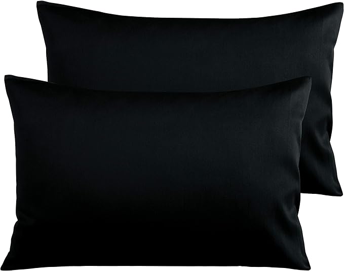 NTBAY Egyptian Cotton Queen Pillowcases - Set of 2, 500 Thread Count Cotton Pillowcases - Soft and Breathable Envelope Closure Pillow Cases - 20x30 Pillow Covers for Bed, Black