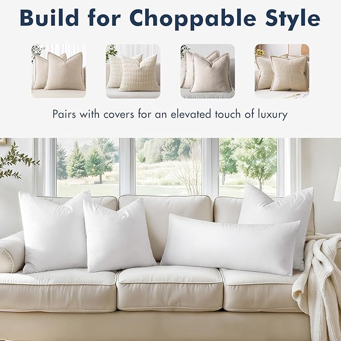 MIULEE 24x24 Euro Pillow Inserts, Set of 2 Down Feather Throw Pillows for Couch Sofa Bed, Decorative Fluffy Throw Pillow Inserts Cotton Fabric,White