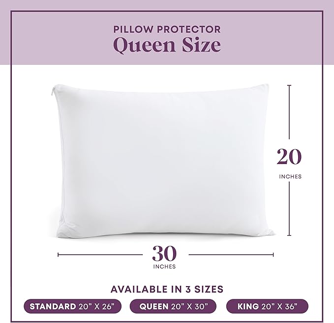CirclesHome Pillow Protectors 2 Pack Queen Zippered - 100% Cotton Breathable Pillowcases - Protects Pillows from Dirt, Dust and Debri (Queen- Set of 2 - 20x30)