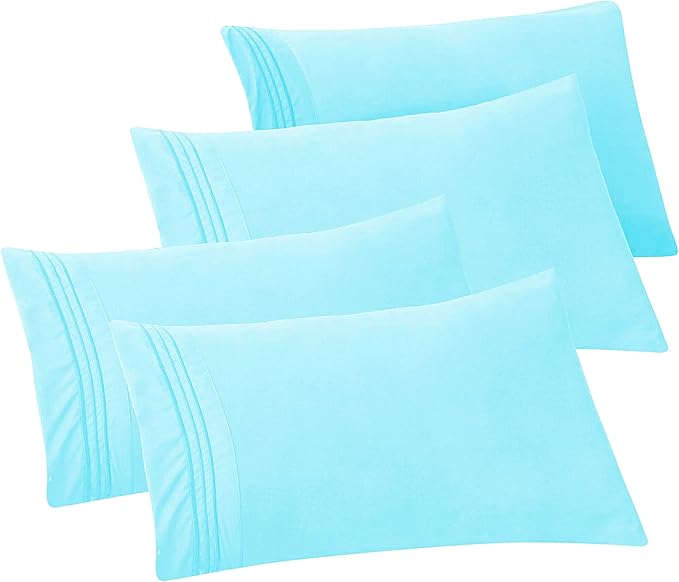 Elegant Comfort 4-PACK Solid Pillowcases 1500 Premium Hotel Quality Microfiber - Smooth Weave, Wrinkle and Stain Resistant, Easy Slip-On, 4-Piece Set, Standard/Queen Pillowcase, Aqua