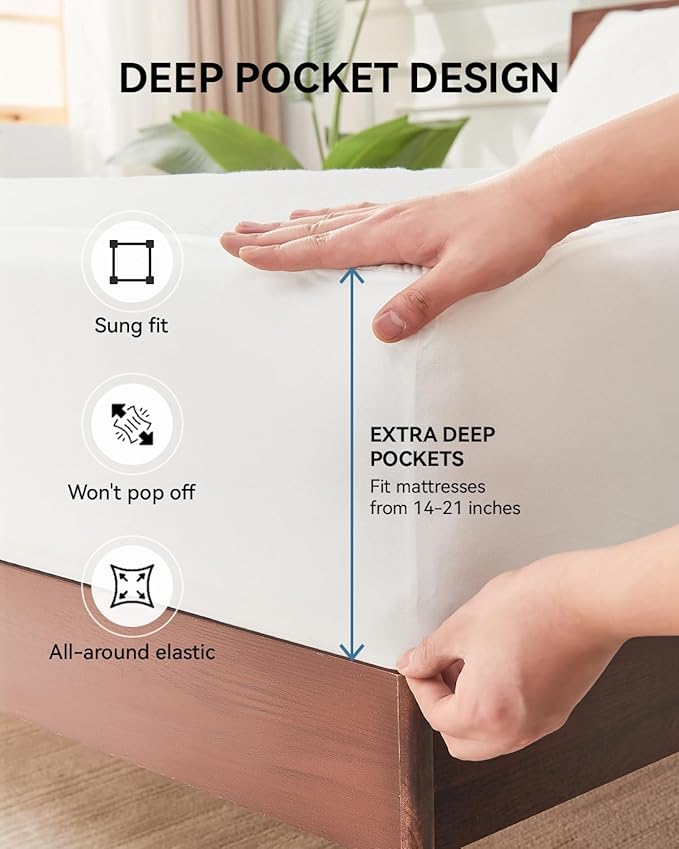 Kmall King Size Cooling Waterproof Mattress Protector Pad Cover, Breathable Fitted Sheet Style Deep Pocket-Noiseless,Vinyl,PVC Free,Waterproof Bed Matress Cover Washable for Home, Bedroom, Hotel