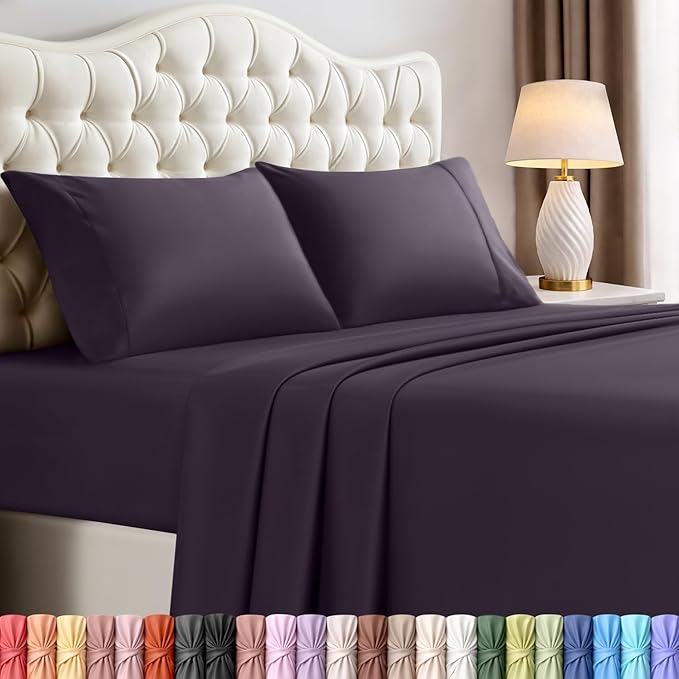Utopia Bedding Full Size Sheet Set – 4 Piece Bed Sheets, Soft and Breathable Microfiber, Includes 1 Fitted Sheet, 1 Flat Sheet and 2 Pillowcases – Oeko Tex (Dark Purple)