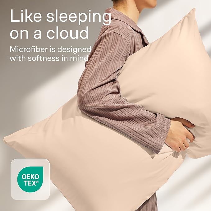 Ultra Soft Pillow Protectors with Zipper King Size - Set of 4 Breathable Pillow Covers - 100% Protection Against Stains, Dust & Dirt - Machine Washable (Cream)