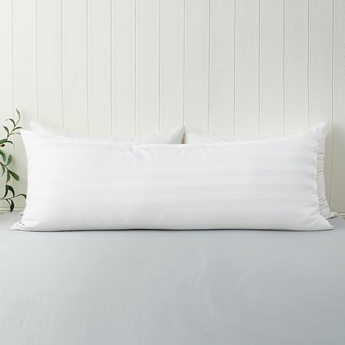 100% Cotton Soft Body Pillow Protectors with Invisible Zipper 20X54 Inches Body Pillow Cases, 600 Thread Count Soft Pillow Cases, Striped White Color 1-Pack