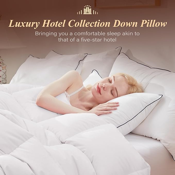 Cosybay Goose Feather Down Fiber Pillows Standard Size Set of 2, Luxury Bed Pillow for Sleeping, Ultra Soft Cover Hotel Collection Bed Pillows for Back,Stomach or Side Sleepers 20x26