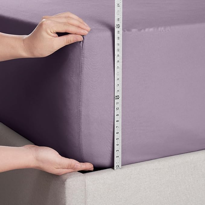 Nestl 2 Pack Purple Fitted Sheet Extra Deep Pocket, Hotel Luxury Cal King Fitted Sheet Only Easily Fits 18 to 24 Inch Mattress, Super Soft, Wrinkle-Free and Breathable with Corner Straps