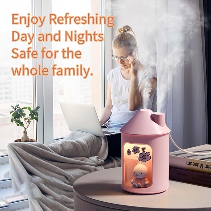 Mipow x miffy BTA700M Cool Mist Humidifier for Bedroom,Ultrasonic Quiet Humidifier with Night Light,450 ML Double Spray Humidifiers for Nursery,Office Indoor Plants (Pink), Gift for Mother's Day