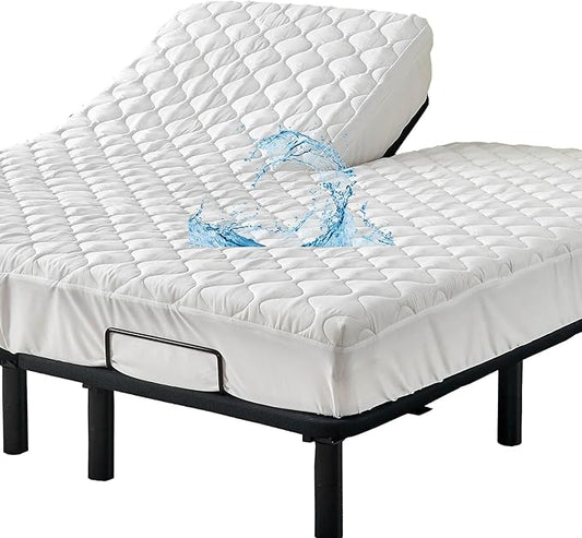 Quilted 28-30" Split Top California King Mattress Protector Pad for Adjustable Beds with Upper Flex Head Waterproof Padded Topper Noiseless Fitted Matress Cover