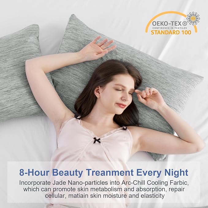 Elegear Cooling Pillow Cases for Hot Sleepers, Japanese Q-Max 0.5 Cooling Pillowcases, Both Sides[Cooling/Cotton], Breathable Soft Pillowcase for Hair and Skin, Set of 2-Gray (King (20" x 36"))