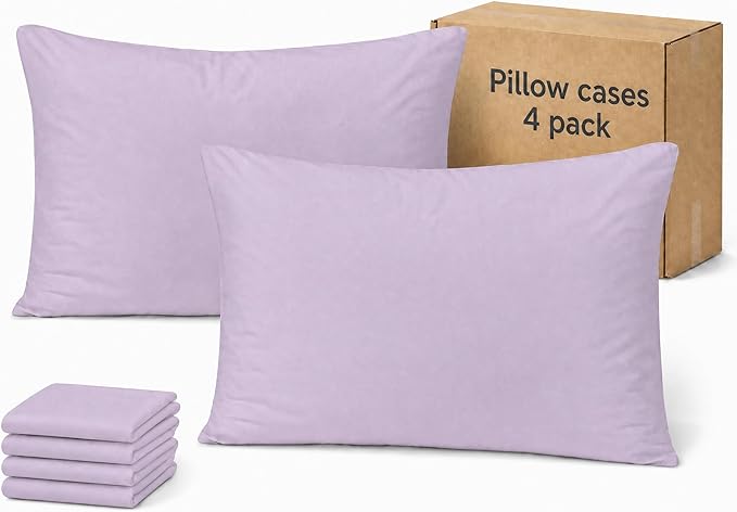 ZPECC Pillow Cases Standard Size Set of 4, 20x26 Envelope Closure Pillowcases, Soft Plain Brushed Microfiber Covers Hypoallergenic Breathable, Lavender