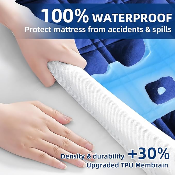 MEELUS Waterproof Queen Mattress Protector, Breathable Queen Size Mattress Pad Cover Fitted Deep Pocket 8"-21", Soft Noiseless Mattress Cover Washable Padded for Home Bedroom
